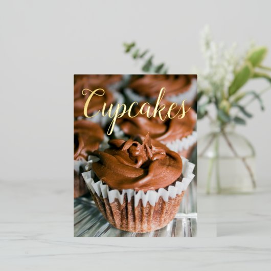 Chocolade Frosted Cupcakes folie Titel Briefkaart (Staand Voorkant)