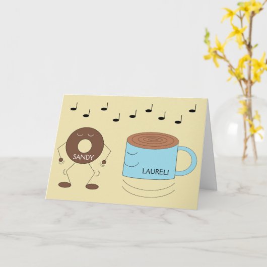 Chocolade Frosted Donut & Coffe Mok Dansen: Kaart (Gele Bloem)