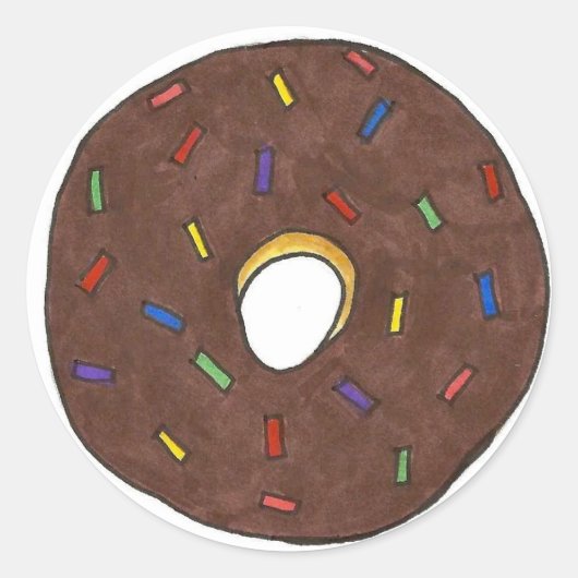Chocolade Frosted Donut Doughnut Sprinkles Foodie Ronde Sticker (Voorkant)