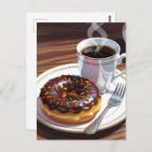 Chocolade Frosted Donut en koffie Briefkaart (Voorkant / Achterkant)