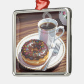 Chocolade Frosted Donut en Koffie Kerstmis Metalen Ornament (Links)