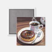 Chocolade Frosted Donut en koffie Magneet (Voorkant / Achterkant)