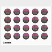 Chocolade, Fuschia & Zalm Gestreepte Adresetikette Ronde Sticker (Vel)