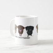 Chocolade, geel en zwart labrador Retriever Koffiemok (Voorkant links)