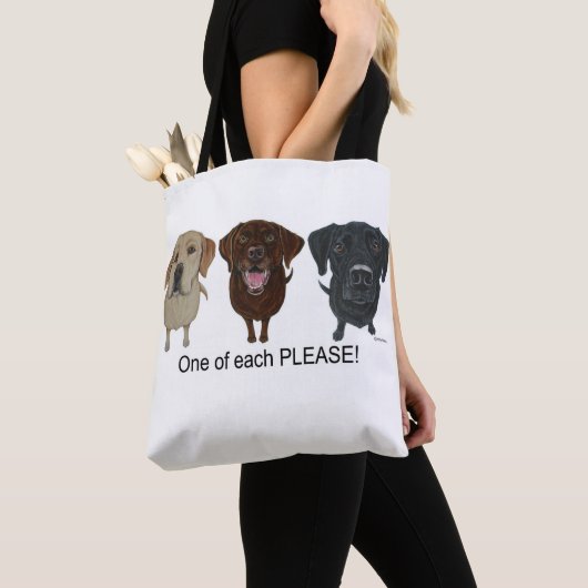 Chocolade, geel en zwart labrador Retriever Tote Bag (Dichtbij)