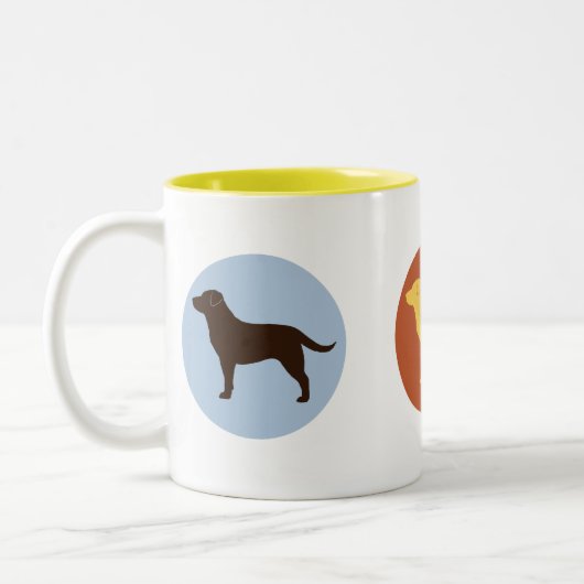 Chocolade, Geel en Zwart labrador Retrievers Tweekleurige Koffiemok (Links)