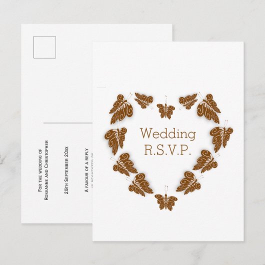 Chocolade Gekleurde Vlinders Ontwerp Wedding RSVP Uitnodiging Briefkaart (Voorkant / Achterkant)