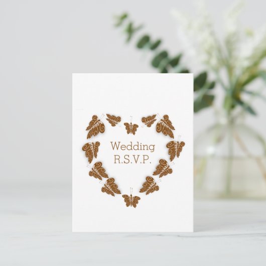 Chocolade Gekleurde Vlinders Ontwerp Wedding RSVP Uitnodiging Briefkaart (Staand voorkant)