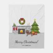 Chocolade Gladde Vacht Dachshund - Kerst Kamer Fleece Deken (Voorkant)
