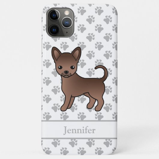 Chocolade Gladharige Chihuahua Cartoon Hond & Naam Case-Mate iPhone Case (Achterkant)