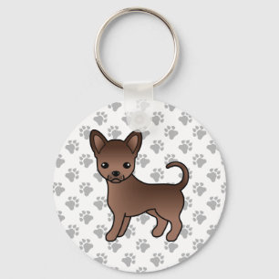 Chocolade Gladharige Chihuahua Cartoon Hond & Poot Sleutelhanger