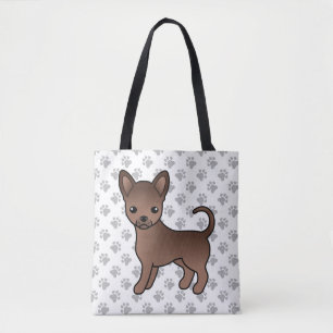 Chocolade Gladharige Chihuahua Cartoon Hond & Poot Tote Bag