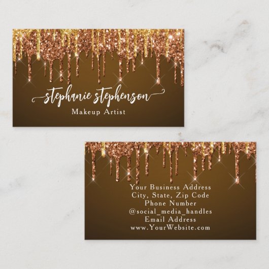 Chocolade Glam Glitter Drip Mode Stylist Modern Visitekaartje (Voorkant / Achterkant)