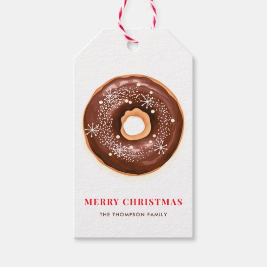Chocolade Glazed Donut and Snowflakes kerst Cadeaulabel (Voorkant)