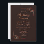 Chocolade Gold Floral Leaf 18th Birthday Dinner Kaart<br><div class="desc">Elegant rich chocolade op maat 18th verjaardagsdiner uitnodigingen met warme roos gouden floraalblad in versierde hoeken om de uitnodigingsdetails te lijsten.</div>