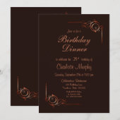 Chocolade Gold Floral Leaf 21st Birthday Dinner Kaart (Voorkant / Achterkant)