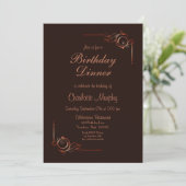 Chocolade Gold Floral Leaf Birthday Dinner Invite Kaart (Staand voorkant)