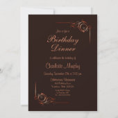 Chocolade Gold Floral Leaf Birthday Dinner Invite Kaart (Achterkant)