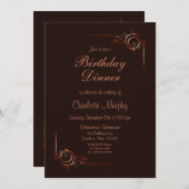 Chocolade Gold Floral Leaf Birthday Dinner Invite Kaart (Voorkant / Achterkant)