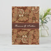 Chocolade & Gold Vintag Damask Wedding Invitation Kaart (Staand voorkant)