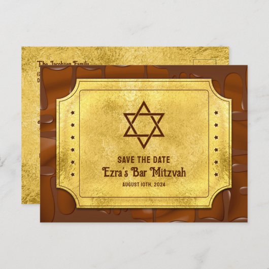 Chocolade Golden Ticket Bar Mitzvah Sla de datum o Briefkaart (Voorkant / Achterkant)