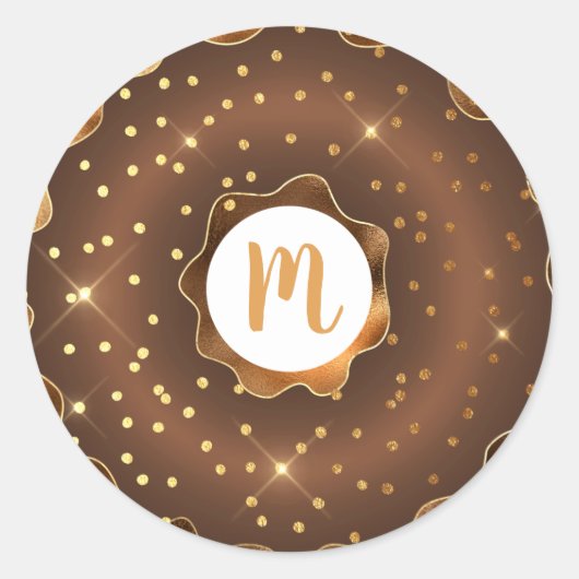 Chocolade goud glitter donut monogram glam vet ronde sticker (Voorkant)