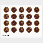 Chocolade Goud Monogram M Damask Bruiloft Sticker (Vel)