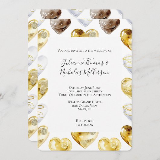Chocolade Goud Wit Harten Trouwen Kaart (Voorkant / Achterkant)