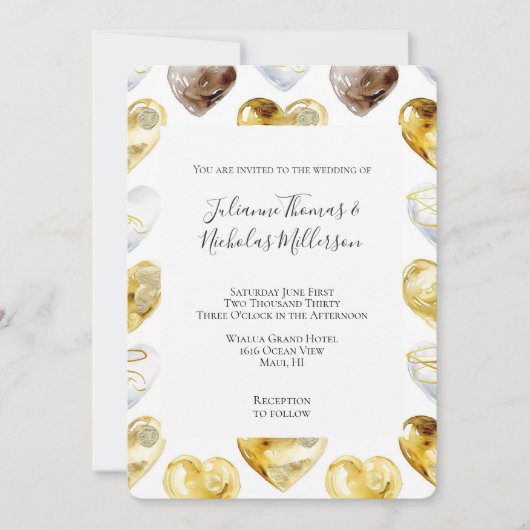 Chocolade Goud Wit Harten Trouwen Kaart (Voorkant)