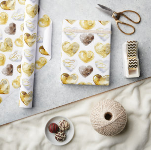 Chocolade Goud Wit Harten Verjaardag Cadeaupapier