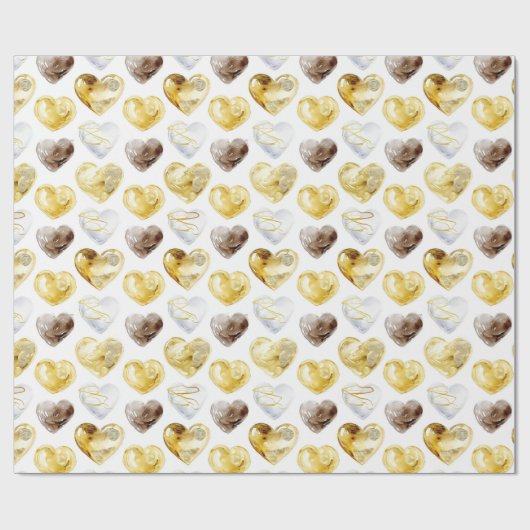 Chocolade Goud Wit Harten Verjaardag Cadeaupapier (Vlak)