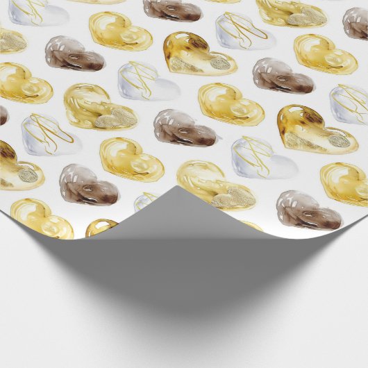 Chocolade Goud Wit Harten Verjaardag Cadeaupapier (Hoek)
