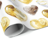 Chocolade Goud Wit Harten Verjaardag Cadeaupapier (Rol Hoek)