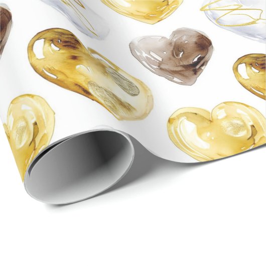 Chocolade Goud Wit Harten Verjaardag Cadeaupapier (Rol Hoek)