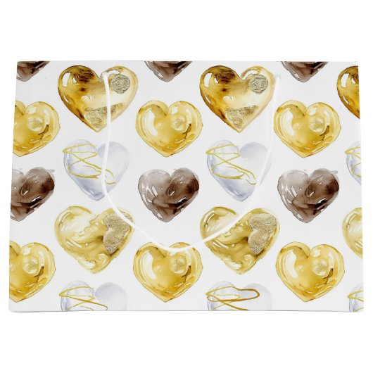 Chocolade Goud Wit Harten Verjaardag Groot Cadeauzakje (Voorkant)