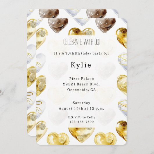 Chocolade Goud Wit Harten Verjaardag Kaart (Voorkant / Achterkant)