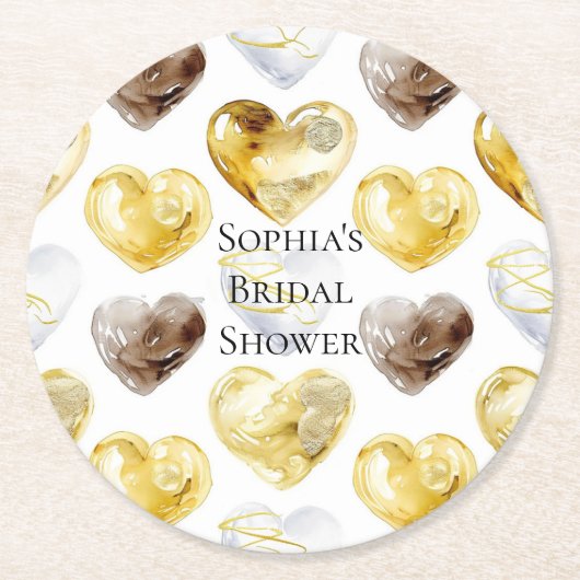 Chocolade Goud Witte Harten Bruidsfeest Ronde Kartonnen Onderzetter (Voorkant)