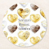 Chocolade Goud Witte Harten Bruidsmeisje Feest Ronde Kartonnen Onderzetter (Voorkant)