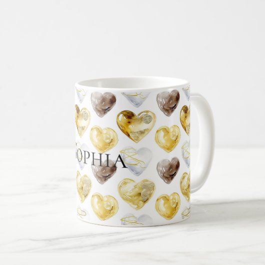 Chocolade Goud Witte Harten Koffiemok (Voorkant rechts)