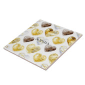 Chocolade Goud Witte Harten Tegeltje (Zijkant)