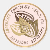 CHOCOLADE GOUDEN BRUINE CACAO BONEN GOUDEN BAND OP RONDE STICKER (Voorkant)