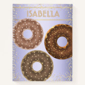 Chocolade gouden glitter donuts paarse ombre naam notitieboek (Voorkant)