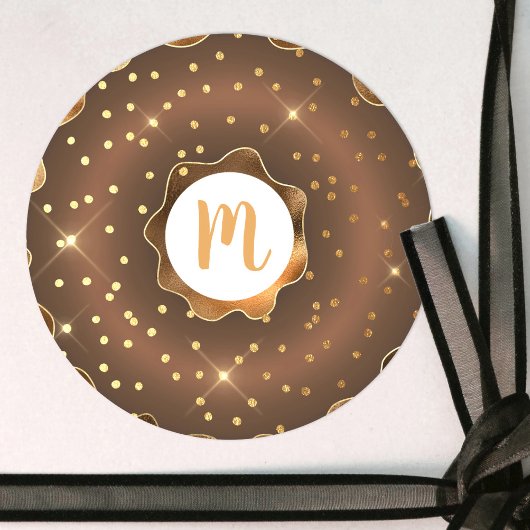 Chocolade gouden glitters donut monogram glamour v ronde sticker