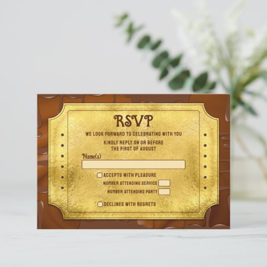 Chocolade Gouden Ticket Bar Bat Mitzvah RSVP (Staand voorkant)