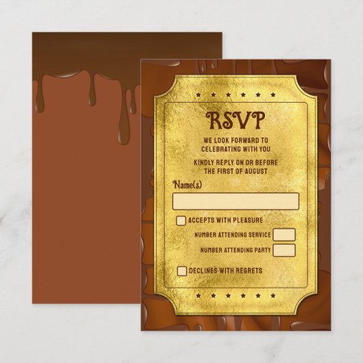 Chocolade Gouden Ticket Bat Bar Mitzvah RSVP (Voorkant / Achterkant)