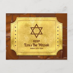 Chocolade Gouden Ticket Bat Bar Mitzvah RSVP Briefkaart