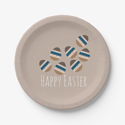 Chocolade Happy Easter Eggs Earth Tone Blue Brown Papieren Bordje (Voorkant)