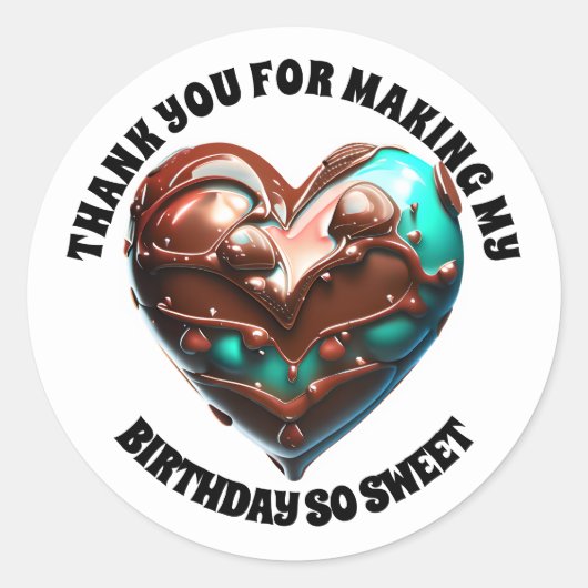 Chocolade hart bedankt bruin blauw modern 3D Ronde Sticker (Voorkant)