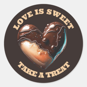 Chocolade hart dank u bruin tan liefde zoet ronde sticker