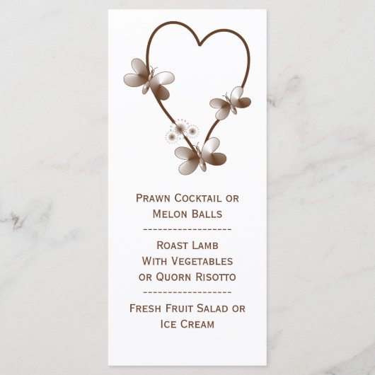 Chocolade hart en vlinders bruiloft diner menu (Achterkant)